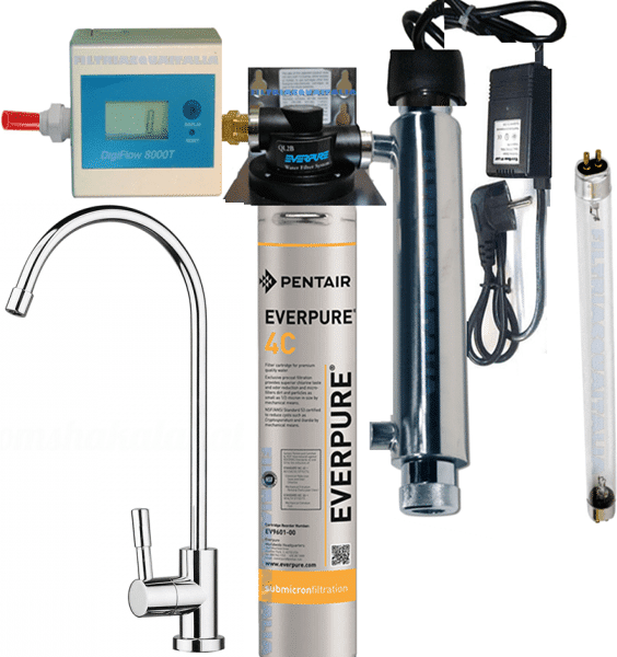 Depuratore Acqua Microfiltrazione Acqua Kit Everpure 4c Con Filtro Everpure 4c Testa Ql1 Contalitri Digitale E Rubinetto Kit Everpure 4c Con Sterilizzatore Uv Testa Ql2b Contalitri Digitale E Rubinetto