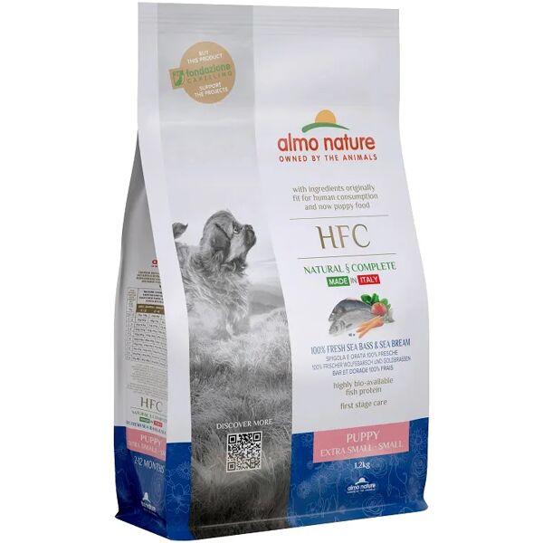 amicafarmacia almo nature hfc puppy spigola e orata cani cuccioli taglia mini e piccola sacco 1,2kg