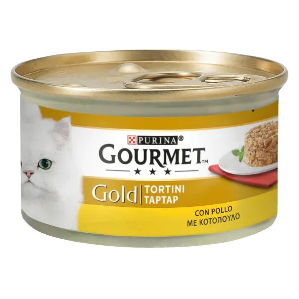 amicafarmacia purina gourmet gold tortini con pollo per gatti lattina 85g