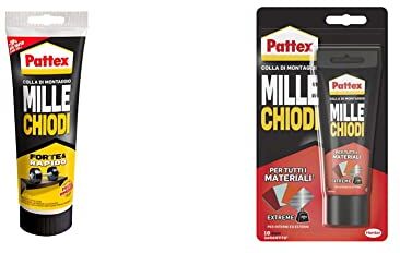 Pattex Millechiodi Forte & Rapido, adesivo di montaggio extra forte che sostituisce viti e fori al muro & Mille Chiodi Extreme, Forte Adesivo di Montaggio, Colla Forte per Interni e Esterni