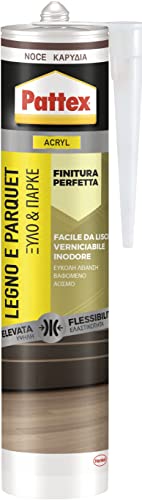 Pattex Sigillante Acrilico Legno&Parquet, Silicone per Legno, Ottimo per Sigillatura di Legno, Parquet, Armadi, Infissi, Zoccolini, Verniciabile, Colore Noce, Cartuccia da 280 ml