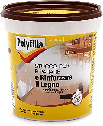 POLYFILLA STUCCO PER LEGNO, Ripara e rinforza il legno, Riempitivo per Interno ed Esterno, in Pasta GRIGIO CHIARO 1KG