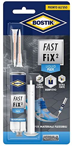 BOSTIK Fast Fix2 Liquid Flex colla bicomponente super forte e rapida, pronta all'uso, per materiali flessibili 10g trasparente