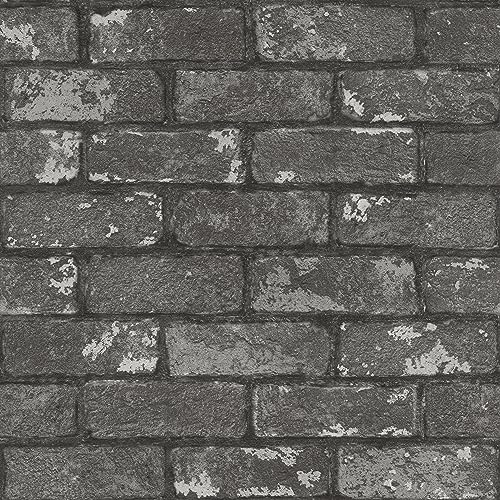 Rasch Tapete 278224 - Carta da parati in carta effetto pietra, mattoni in grigio scuro con effetto 3D, 10,05 m x 0,53 m (L x P)