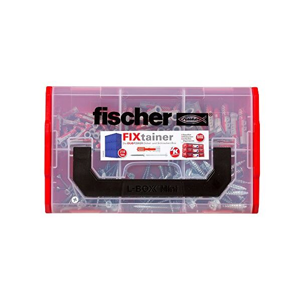fischer fixtainer duopower con vite, scatola di tasselli con 210 viti e tasselli duopower (60 pezzi 6 x 30, 30 pezzi 8 x 40, 15 pezzi 10 x 50), kit universale per fissaggio