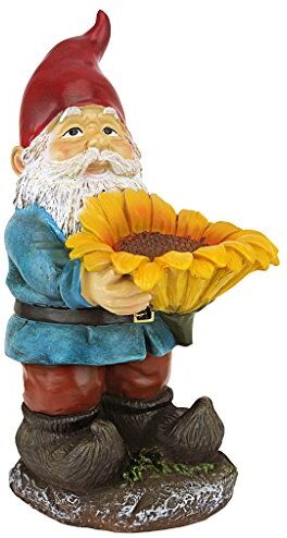 Design Toscano Sammy Girasole Gnomo da giardino Statua mangiatoia per uccelli, poliresina, a colori, 28 cm
