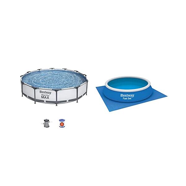 steel pro max piscina steel pro frame cm. 366x76, cap. 6.473, pompa filtro 58381 (1,249 lt/h), cartuccia 58093 (i), 6473 litri & bestway 58003 tappeto base per piscina da 488 x 488 cm