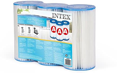 Intex 29003 Cartuccia Filtro Per Pompe Filtro Clorinatore Combo, Confezione Da Tre Cartucce, Bianco Blu, 10.7 x 20 cm