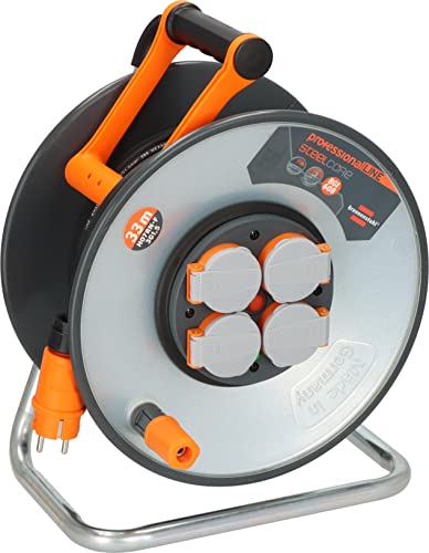 Brennenstuhl professionalLINE - Avvolgicavo SteelCore SC 3100 IP44 (33 m, corpo tamburo in lamiera d'acciaio, inserto per cantiere e uso continuo all'aperto, BGI 608, prodotto in Germania)