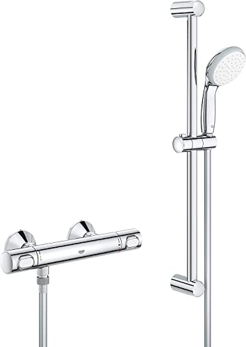 QUICKFIX, Precision Flow Miscelatore termostatico per doccia, con tecnologia Water Saving e GROHE Ecobutton, con manopola Vitalio Go, Cromo, 34841000