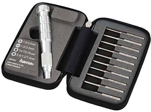 Hama Set di cacciaviti universali, utilizzabili anche con apparecchi Apple, 10 punte a taglio, a croce, Torx, Pentalob, Argento (Silber)