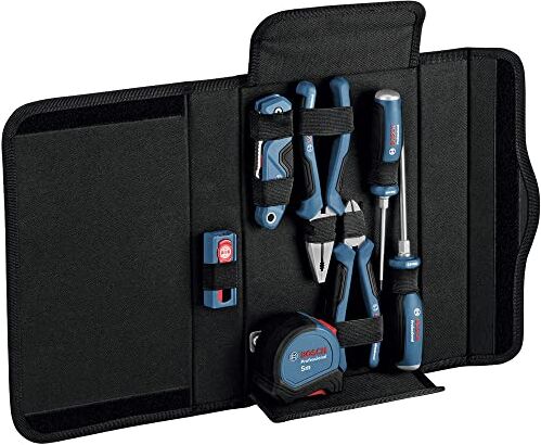 Bosch Professional 1600A016BV Set di Attrezzi Professionali da 16 Pezzi, Inclusi Pinze, Cacciaviti, Coltello a Serramanico Universale, Metro a Nastro e Ricambi, 129