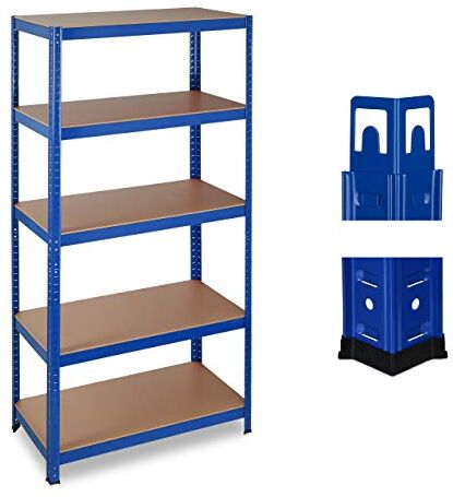 relaxdays Scaffale in Metallo, capacità Fino a 875 kg, 5 Ripiani ad Incastro da Cantina HLP 180x90x45cm Acciaio MDF, Blu