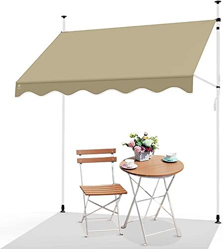 VOUNOT Tenda da Sole Avvolgibile, Tendalino Parasole Retrattile Manuale Regolabile in Altezza con Manovella per Balcone Giardino Esterno, 200x120x210-300 cm, Beige