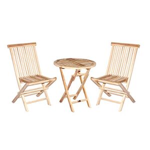 Ambientehome, Set bistrot da balcone in legno di teak, 3 pezzi, sedie pieghevoli e tavolo rotondo pieghevole con diametro di 60 cm