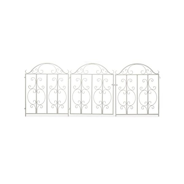 relaxdays cancello da giardino, 3 parti, porta e 2 segmenti di recinzione, look vintage, cerniere, hl98,5x185 cm, bianco