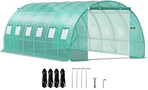 VEVOR Serra a tunnel walk-in, 6,1 x 3 x 2,1 m Portable Plant Hot House con cerchi in acciaio zincato, 3 travi superiori, pali diagonali, 2 porte con cerniera e 12 finestre arrotolabili, verde