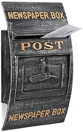 Relaxdays 10028964 Cassetta delle Lettere, Design Antico con Scritta “Newspaper Box”, Ampia Casella, 49 x 29 x 9 cm, nero/argento, Set da 1