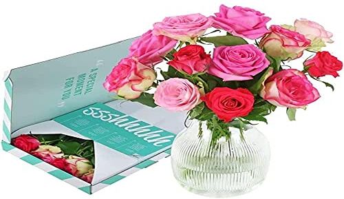 BloomPost Rose Rosa Miste - Confezione Regalo - Fiori Freschi Consegnati - Bouquet Perfetto per Compleanni e Regali di Ringraziamento - Consegna Gratuita - Rosa - 32 cm, Pretty Pink