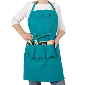 La Cordeline Grembiule con 5 Tasche in Cotone Blu Ricamato, Regolabile TU Grembiule da Giardinaggio, Cucina Fai