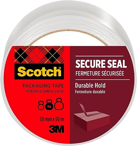 Scotch Nastro da Imballo Secure Seal Per Sigillatura Sicura, Trasparente, 50 mm x 50 m, 1 Rotolo/Confezione - Nastro Adesivo di Qualità per Chiudere Scatole, Cartoni e Pacchi