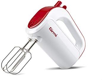 Girmi SB02 Sbattitore Elettrico, 170W, Sbattitori Inox per montare panna ed albumi, Funzione Turbo, Ganci Inox per impasti dolci e salati, 5 Velocità, Bianco/Rosso