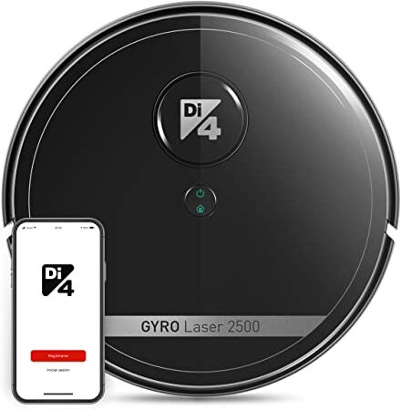 Di4 Gyro 2500 Robot Aspirapolvere 4 in1: Spazza, Aspira, Lava e Passa il Mocio, App Alexa e Google Home, 7 Programmi di lavaggio, Potenza Aspirazione 2500 Pa, Ricarica Automatica, Autonomia 90 min