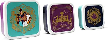 Disney Aladdin - Set di 3 scatole per il pranzo con coperchio, senza BPA, per il pranzo, per la scuola, per lo spuntino, per il pranzo