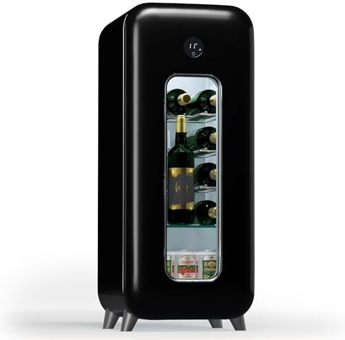 Klarstein Cantinetta Vino Refrigerata a Zona Singola per Interno/Esterni, Frigo Bar, Cantina Vino con Porta in Vetro, Mini Frigo Silenzioso, Frigorifero Piccolo Touch Control, 5-18°C, 15 Bottiglie