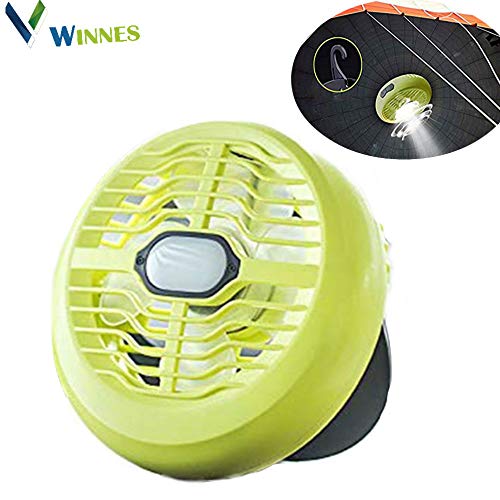 Winnes Mini Ventilatore, Portatile 2 in 1 Ventilatore da Campeggio Luce USB Ricaricabile Batteria LED Ventilatore e Luce Campeggio Outdoor Tenda Ventilatore con Gancio per Viaggio