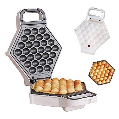 ZLYCZW Piastra per waffle elettrica domestica - Piastra in ferro antiaderente per waffler a forma di uovo di Hong Kong - Pronto in meno di 5 minuti 50Hz 640W, bianco
