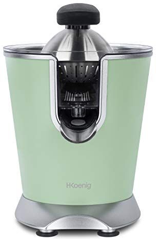 H.Koenig Spremiagrumi elettrico professionale a braccio in acciaio inox verde pastello AGR88 Senza BPA, veloce, automatico, silenzioso, potente, beccuccio antigoccia, 160W