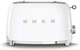 SMEG Tostapane 2x2 TSF01WHEU, 2 Scomparti da 36mm, 6 Livelli di Doratura, Funzione Riscaldamento, Scongelamento e Bagel, Espulsione Automatica del Pane, Cassetto Raccoglibriciole, 950W, Bianco