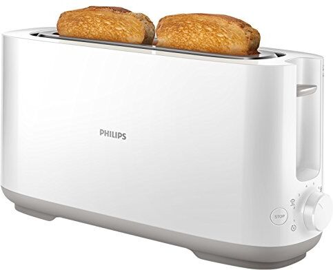 Philips Tostapane - Fessura Ampia, 8 Impostazioni, Scongelamento e Scalda Brioche Integrato, Antiscottature, Auto Spegnimento, Bianco (HD2590/00)