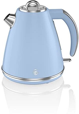 Swan Retro SK19020BLN Bollitore Elettrico 1,5 Litri, Design Vintage, Spegnimento Automatico, Senza Fili, Acciaio Inossidabile, senza BPA, Blu, 3000W