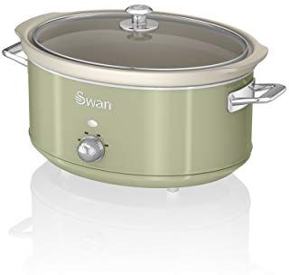 Swan Retro SF17031GN Slow Cooker 6,5L Contenitore di Cottura rimovibile, Ceramic Non-Stick PFOA & PTFE Free , 3 Livelli di Temperatura, Coperchio di Vetro, Design Vintage, Verde, 320W