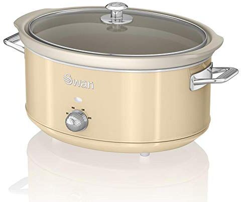 Swan Retro SF17031CN Slow Cooker 6,5L Contenitore di Cottura rimovibile, Ceramic Non-Stick PFOA & PTFE Free, 3 Livelli di Temperatura, Coperchio di Vetro, Design Vintage, Crema, 320W