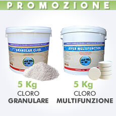 Piscine Italia 5kg Cloro Granulare In Polvere +5kg Cloro Multifunzione Pastiglie 200g