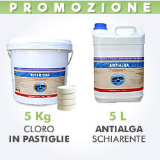 Piscine Italia 5 Kg Cloro In Pastiglie 200 G + 5 L Antialga