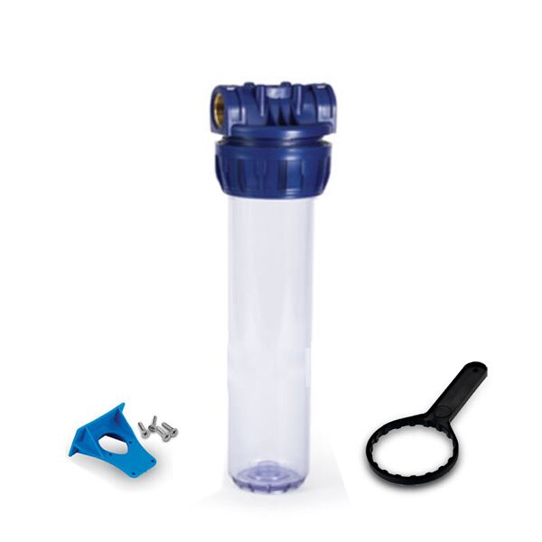 contenitore per filtro acqua da 10 in/out 1/2 trasparente + chiave e staffa (o