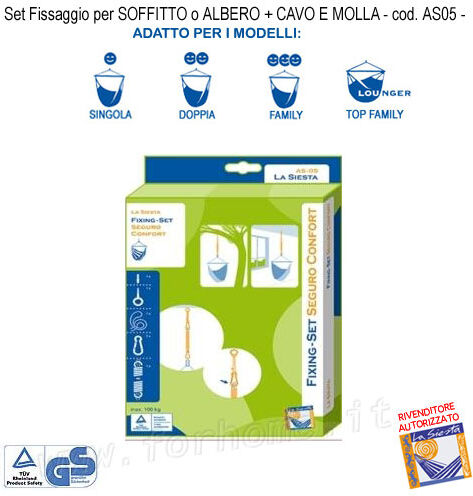 fissaggio per amache sospese pensili kit per soffitto o albero + cavo e molla as