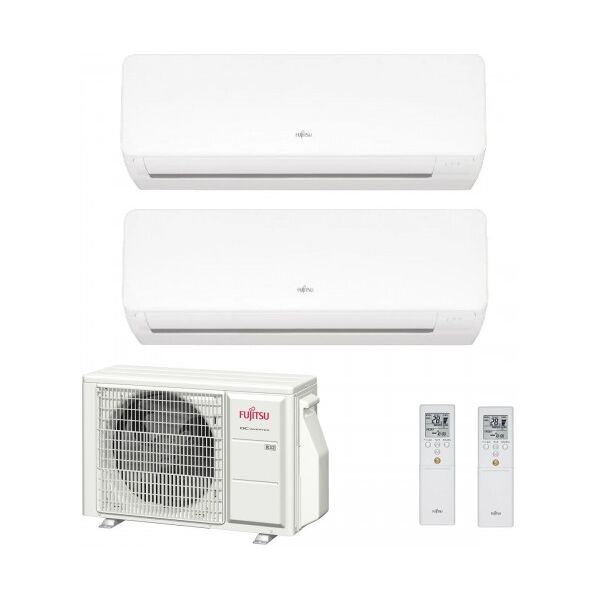 fujitsu dual split km wifi 7+12 btu aoyg14kbta2 asyg07kmcf asyg12kmcf condizionatore parete r-32 2.0+3.5 kw bianco inverter