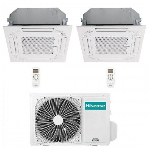 hisense climatizzatore dual split cassetta 60x60 9000+12000 btu 2amw52u4rxc act26ur4rcc8 act35ur4rcc8  r-32 wifi opz 2.5+3.5 kw