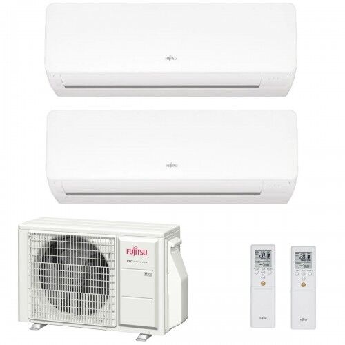 fujitsu dual split km wifi 9+12 btu aoyg18kbta2 asyg09kmcf asyg12kmcf condizionatore parete r-32 2.5+3.5 kw bianco inverter