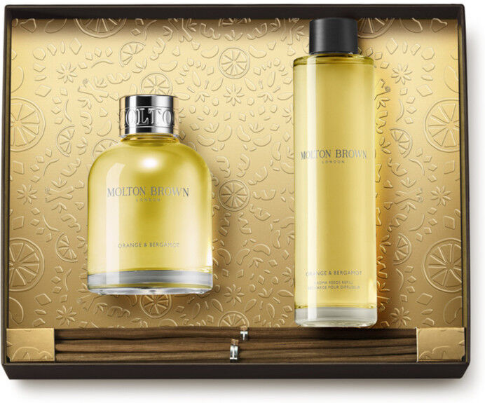 molton brown orange & bergamot home fragrance gift set 150 ml diffusore d'ambiente con bacchette + 150 ml ricarica per diffusore d'ambiente