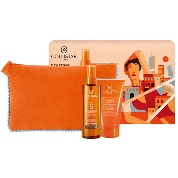 collistar olio secco superabbronzante idratante spf 6 confezione 200 ml olio secco spf 6 + 150 ml doccia-shampoo doposole + pochette