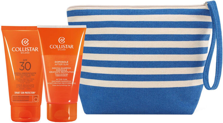 collistar crema abbronzante protezione ultra viso / corpo spf 30 confezione 150 ml crema abbronzante spf 30 + 150 ml doccia-shampoo + pochette