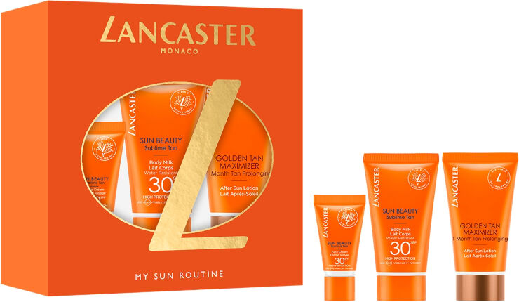 lancaster my sun routine spf 30 confezione 3 ml crema viso spf 30 + 50 ml crema corpo spf 30 + 50 ml crema doposole