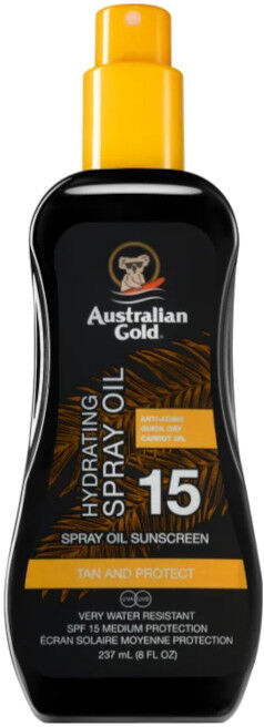 Australian Gold Spray Oil Sunscreen SPF 15 con Olio di Carota 237 ML