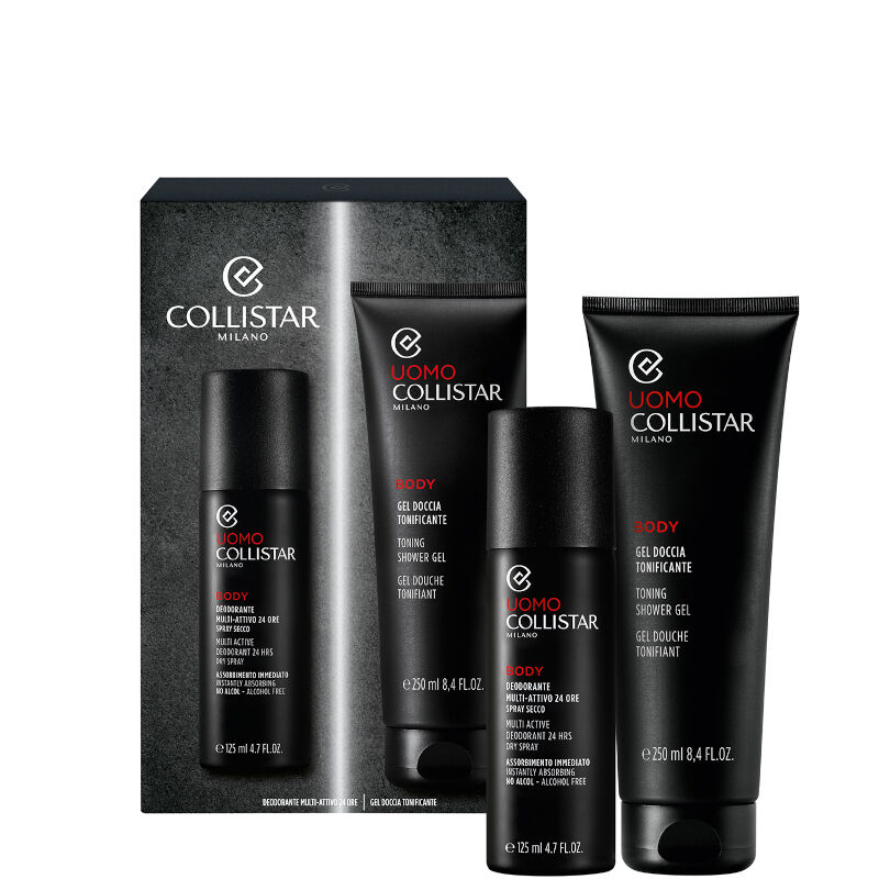 collistar gel doccia tonificante + deodorante multi-attivo 24 ore spray secco 250 ml gel doccia + 125 ml deodorante spray